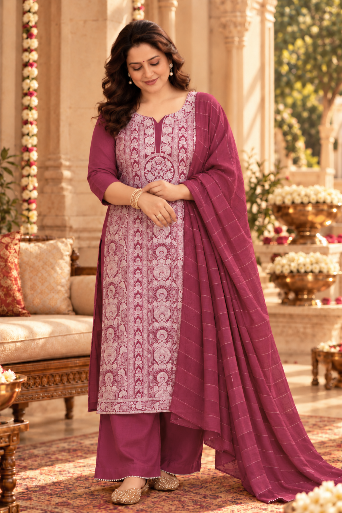 Mulberry Wine Jacquard Linen Suit
