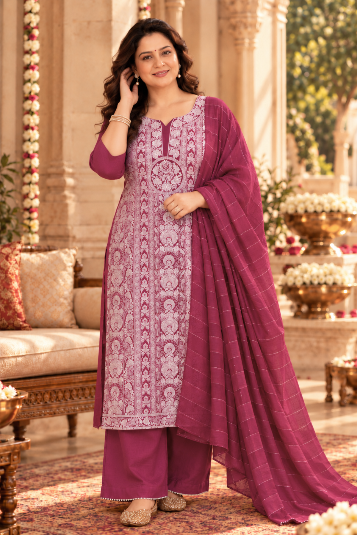 Mulberry Wine Jacquard Linen Suit
