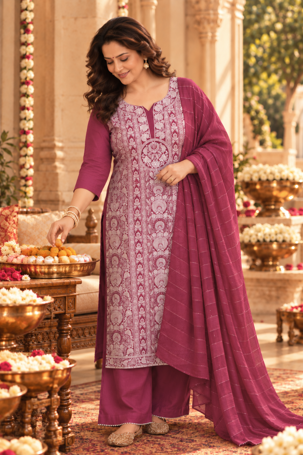 Mulberry Wine Jacquard Linen Suit