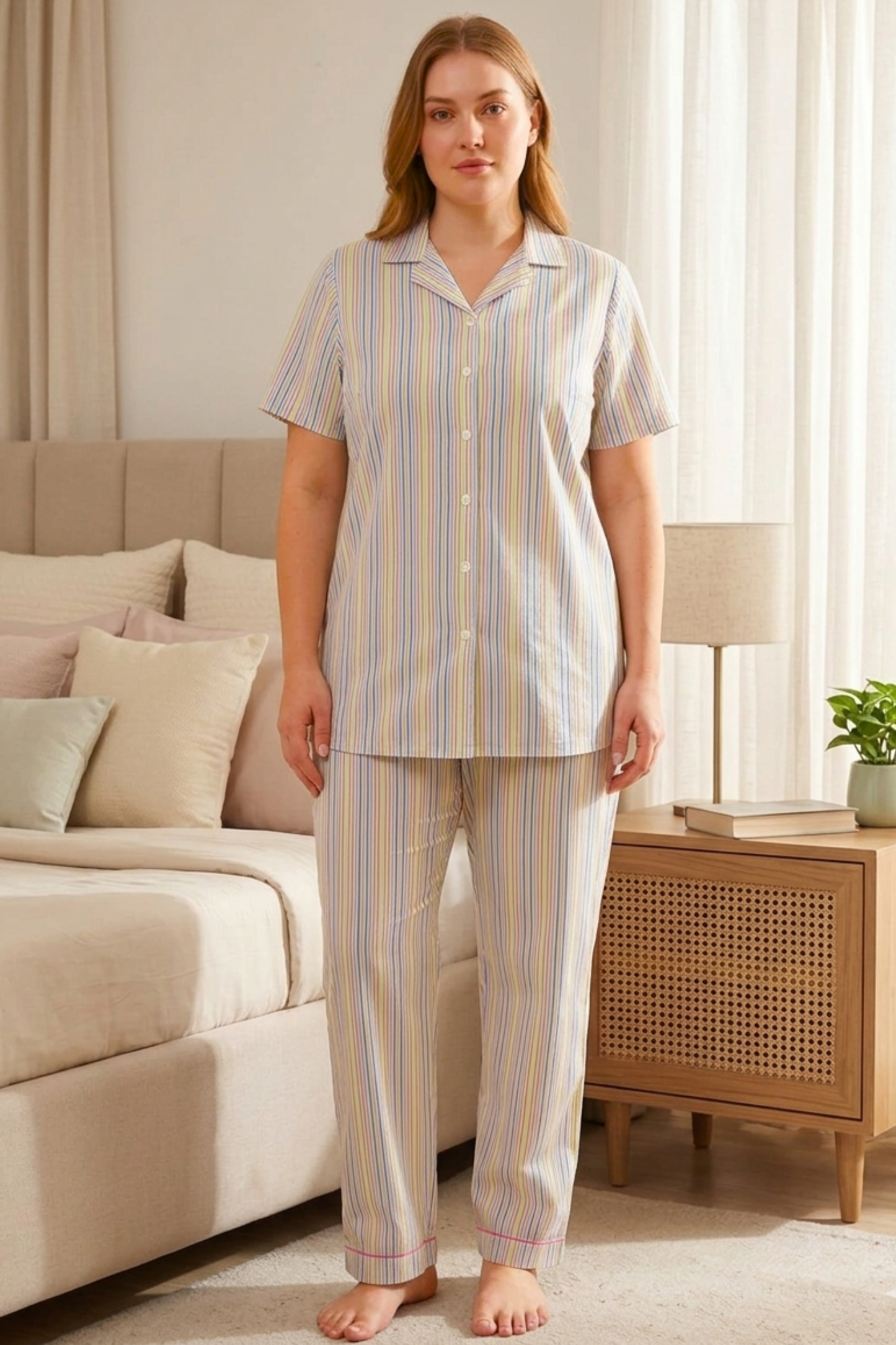 Multicoloured Stripes Cotton Night Suit