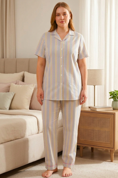 Multicoloured Stripes Cotton Night Suit