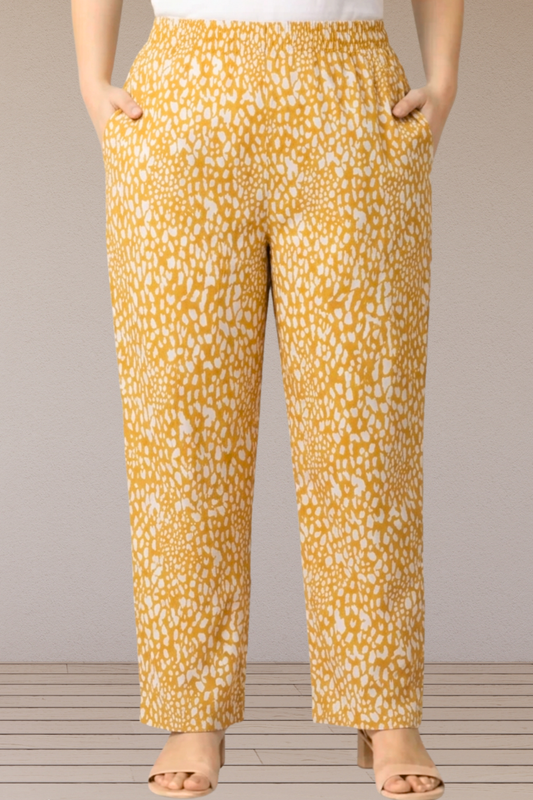 Mustard Abstract Printed Cotton Pants