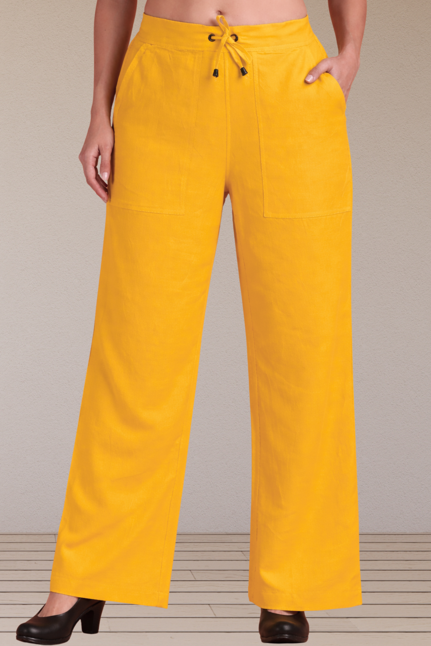 Mustard Cotton Linen Flared Pant