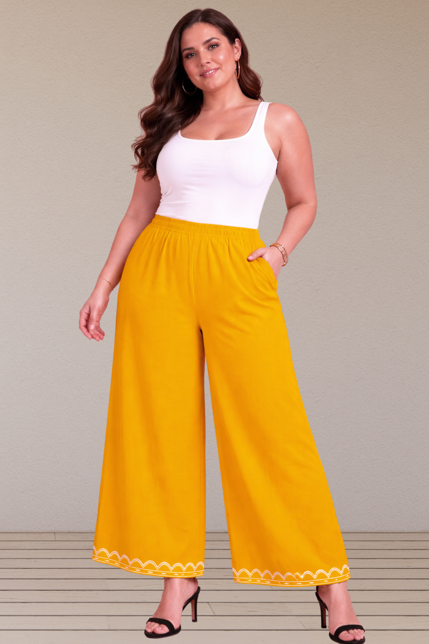 Mustard Detailed Rayon Palazzo