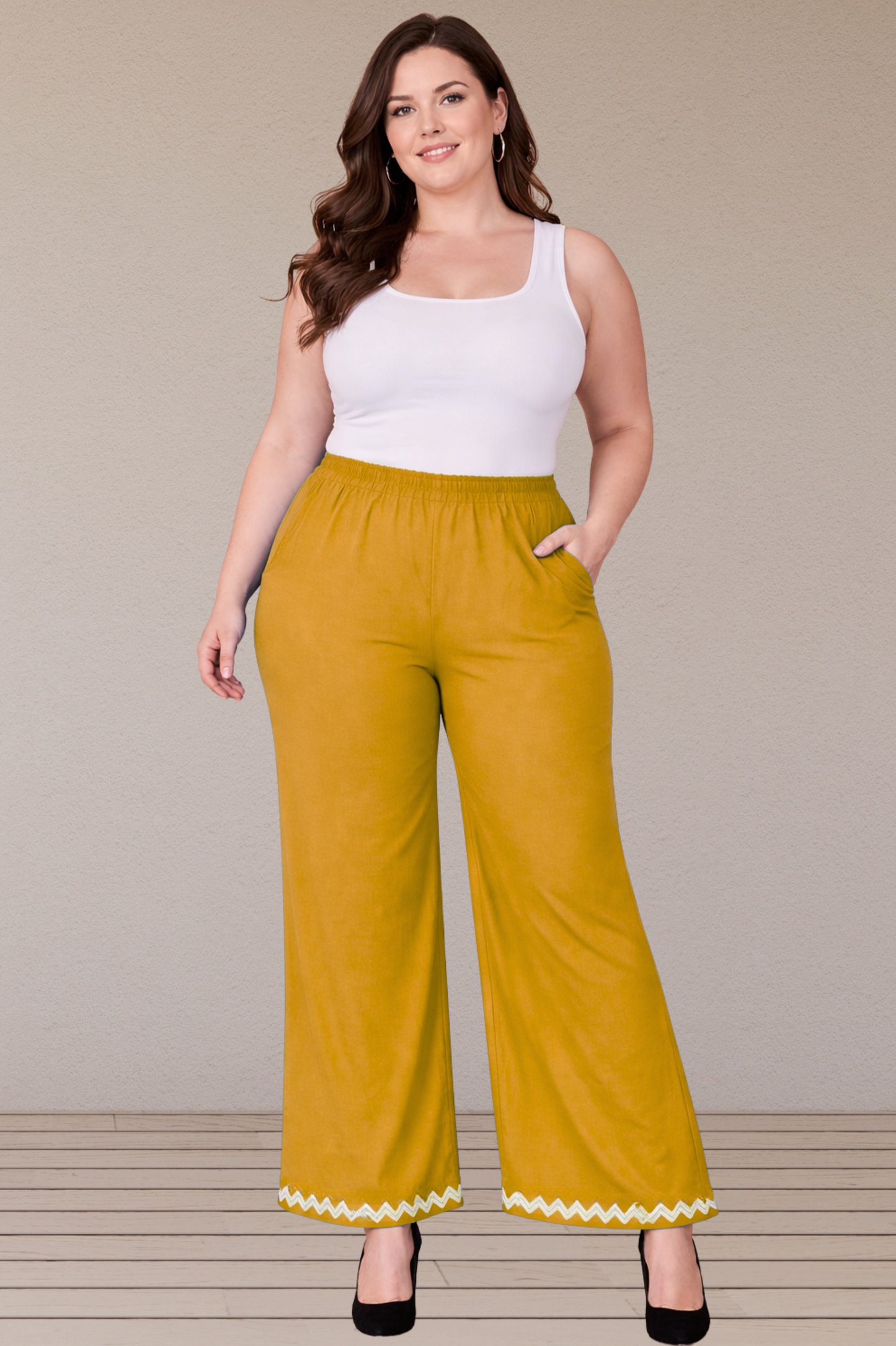 Mustard Embellished Cotton Palazzo