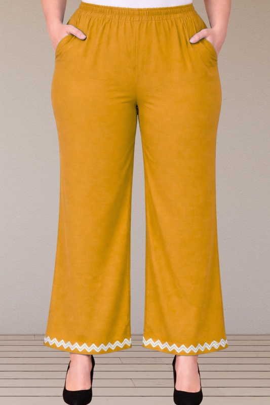 Mustard Embellished Cotton Palazzo