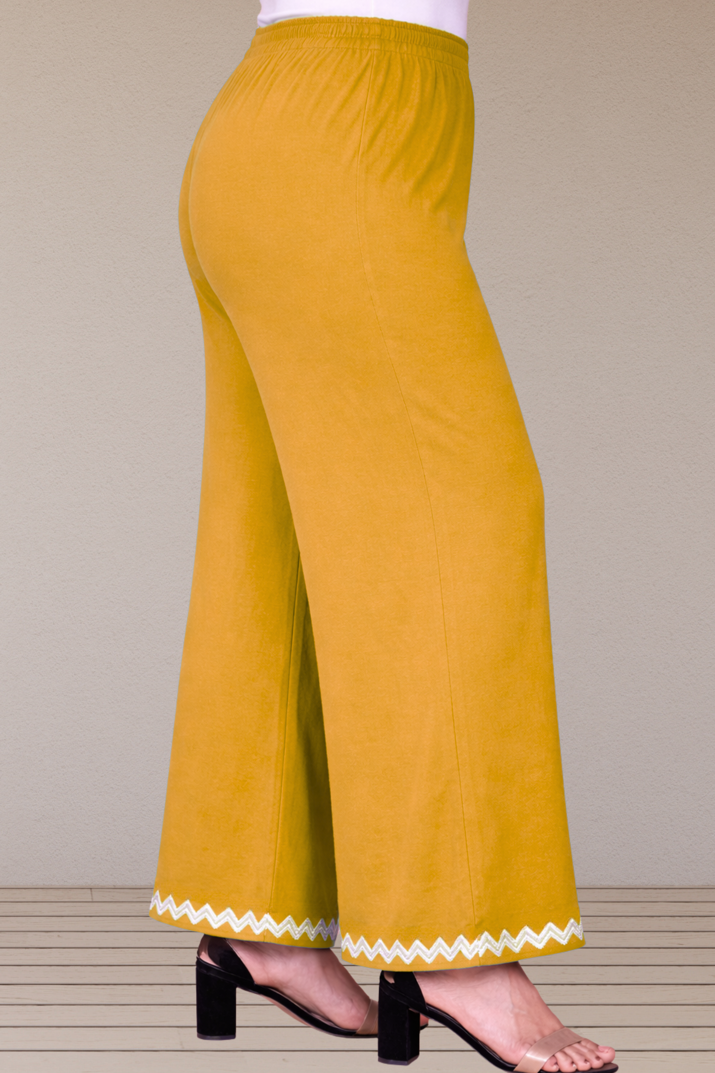 Mustard Embellished Cotton Palazzo