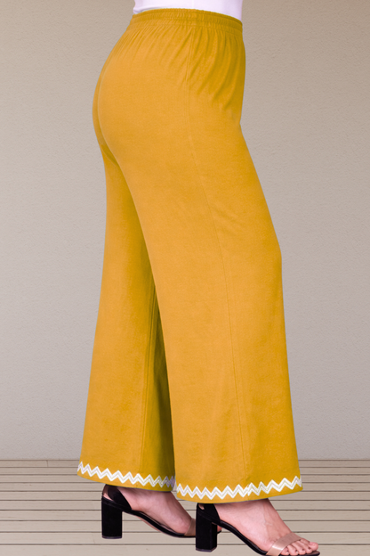 Mustard Embellished Cotton Palazzo