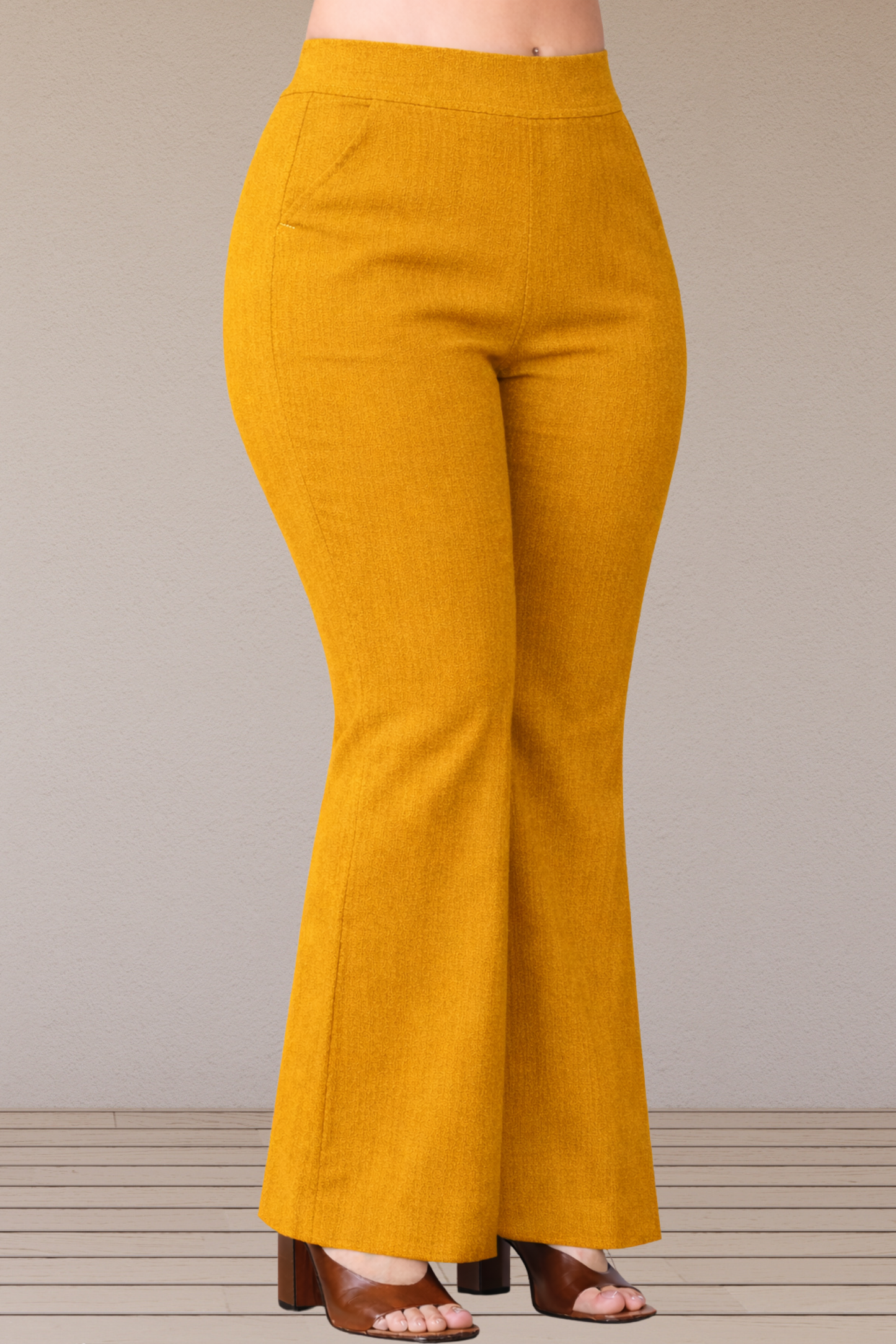 Mustard Flared Slub Pants