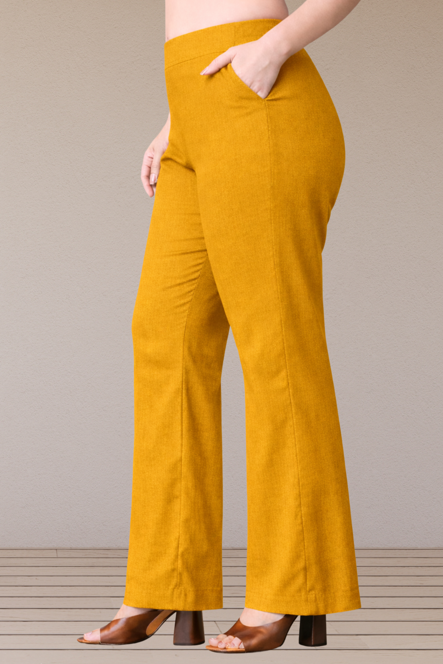 Mustard Flared Slub Pants