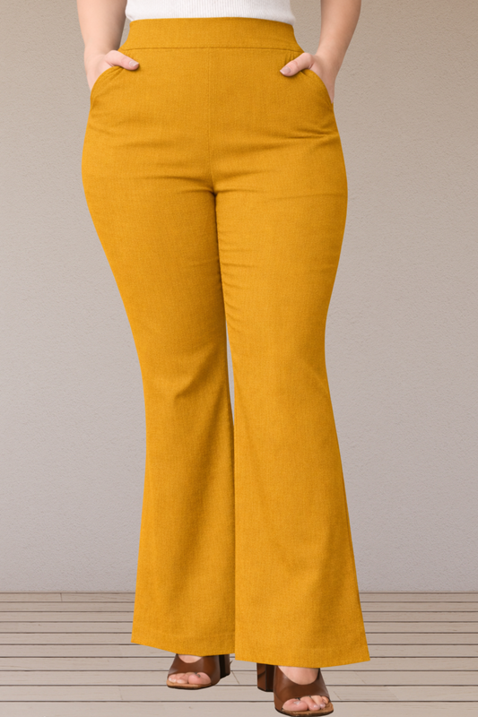 Mustard Flared Slub Pants