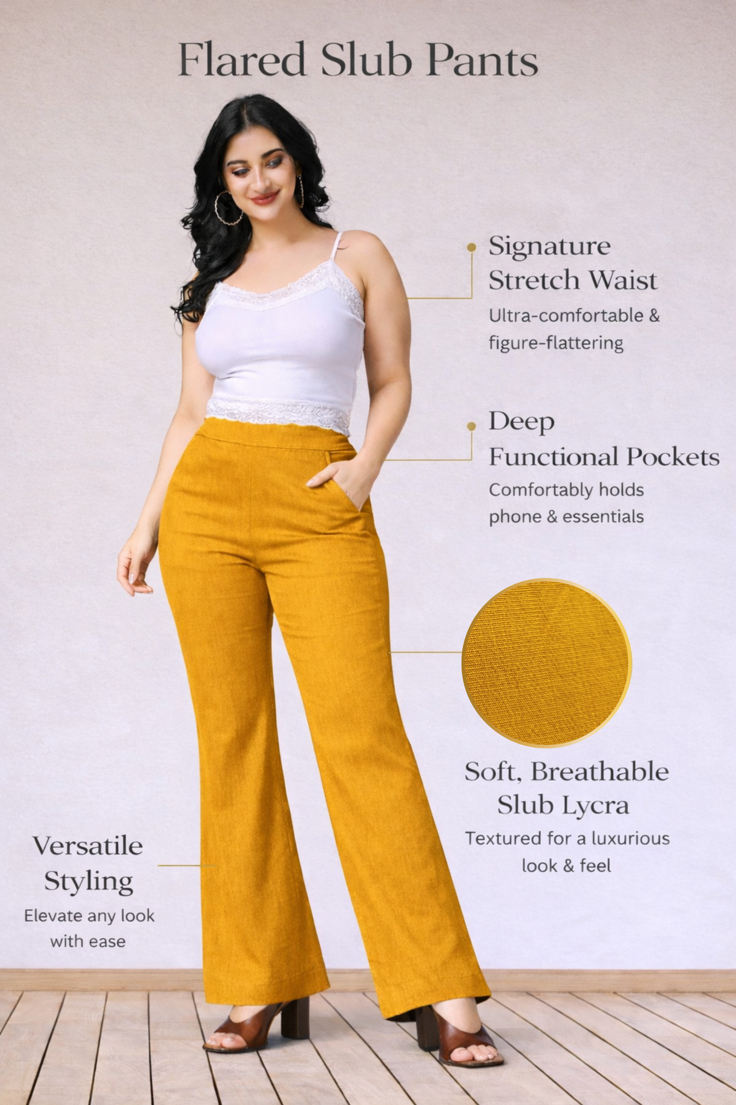 Mustard Flared Slub Pants