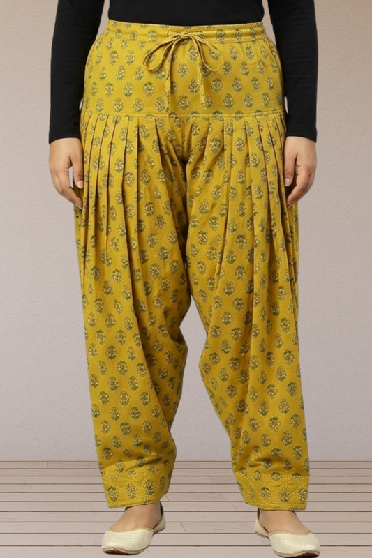 Mustard Floral Cotton Salwar