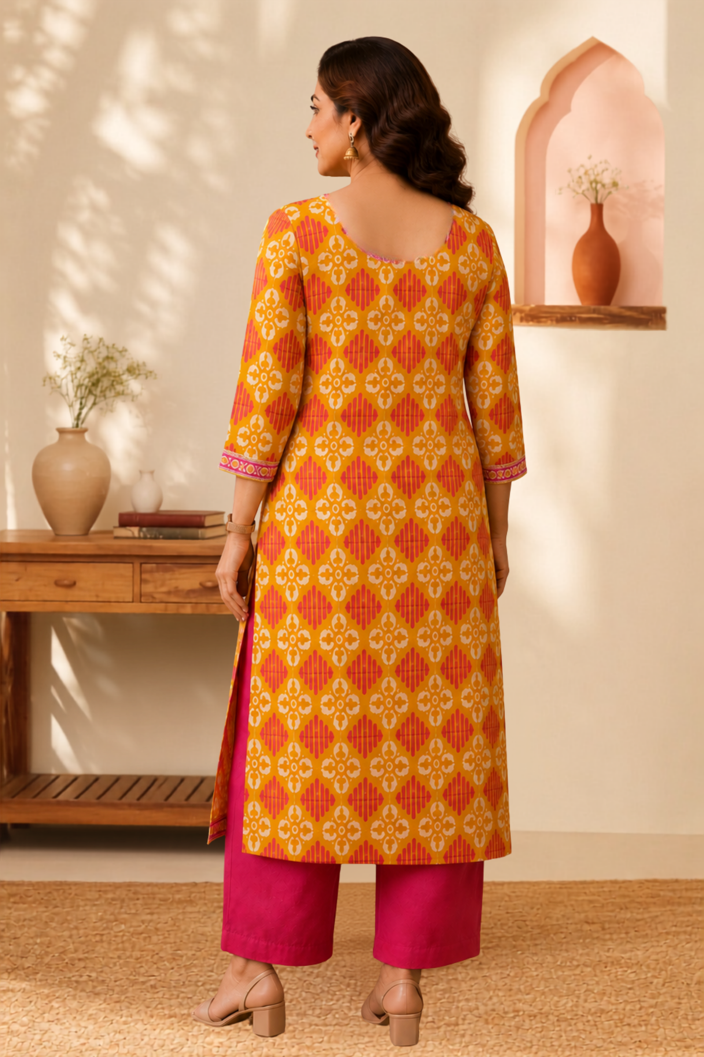 Mustard Geometry A-line Cotton Kurta