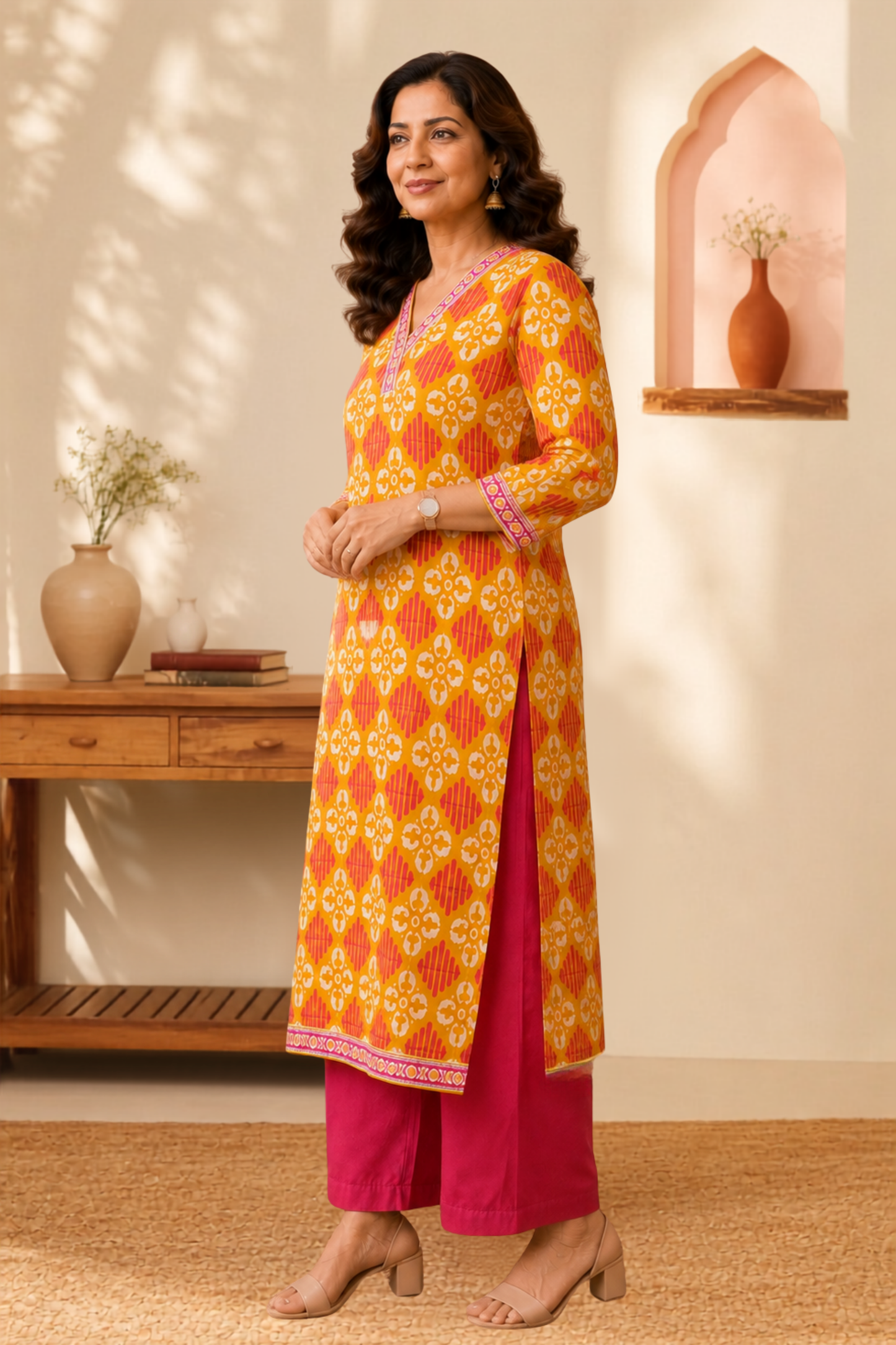 Mustard Geometry A-line Cotton Kurta