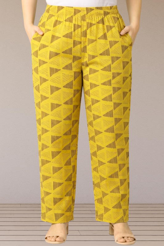 Mustard Geometric Printed Cotton Pant