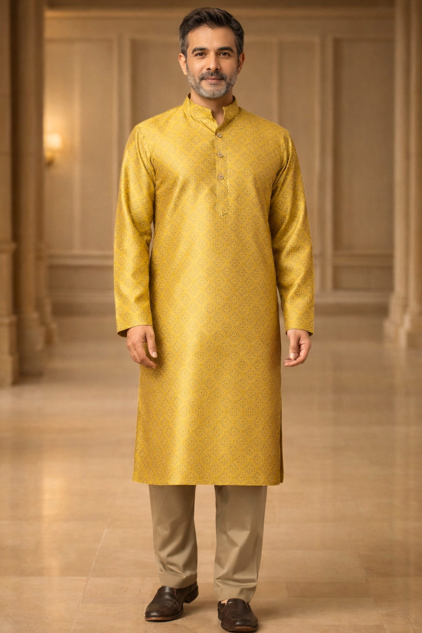 Mustard Gold Jacquard Kurta Pajama