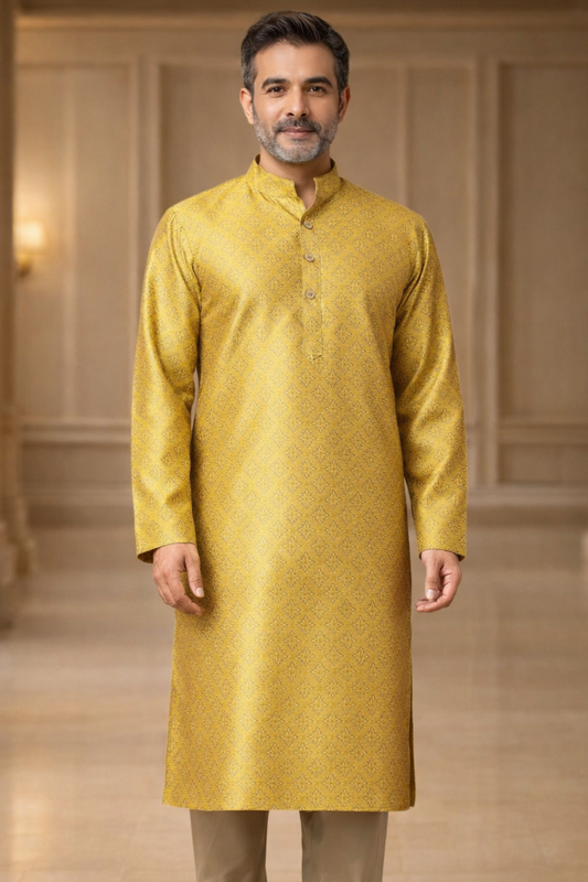 Mustard Gold Jacquard Kurta Pajama