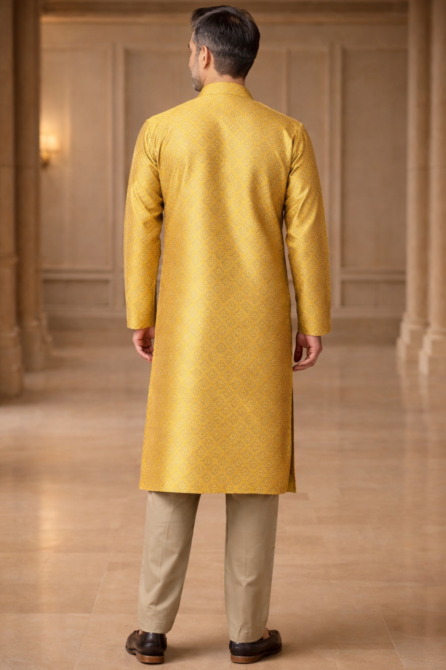 Mustard Gold Jacquard Kurta Pajama