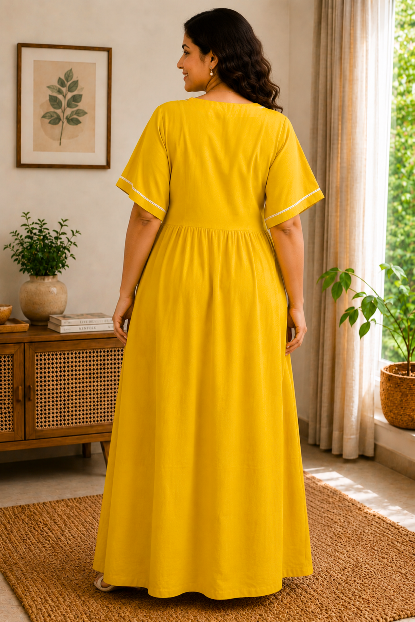 Mustard Lace Rayon Night Gown