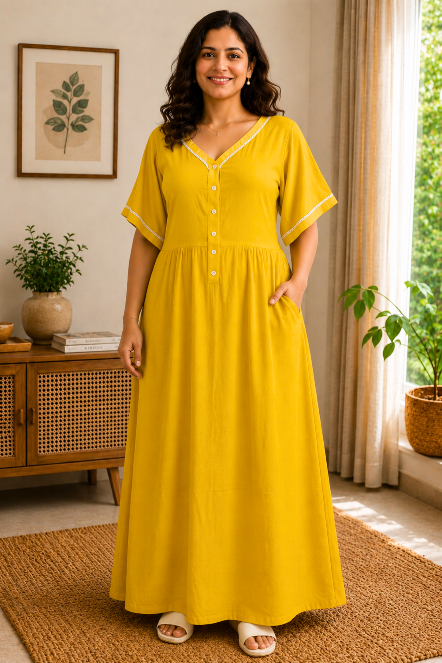 Mustard Lace Rayon Night Gown