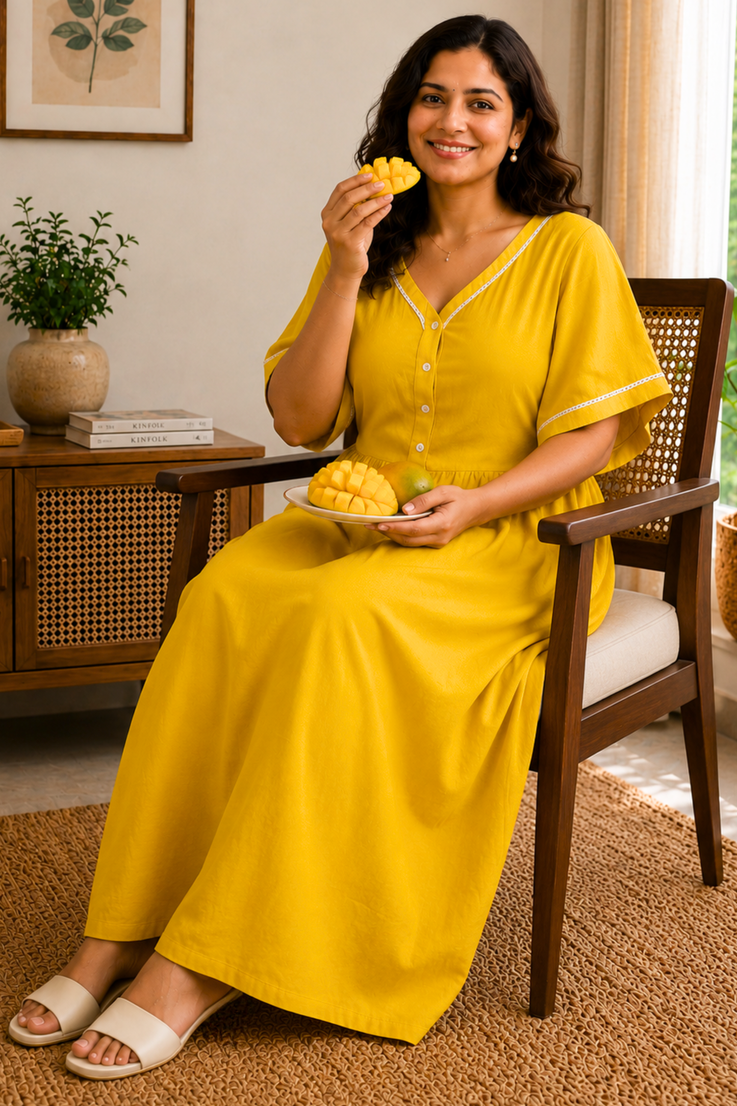 Mustard Lace Rayon Night Gown