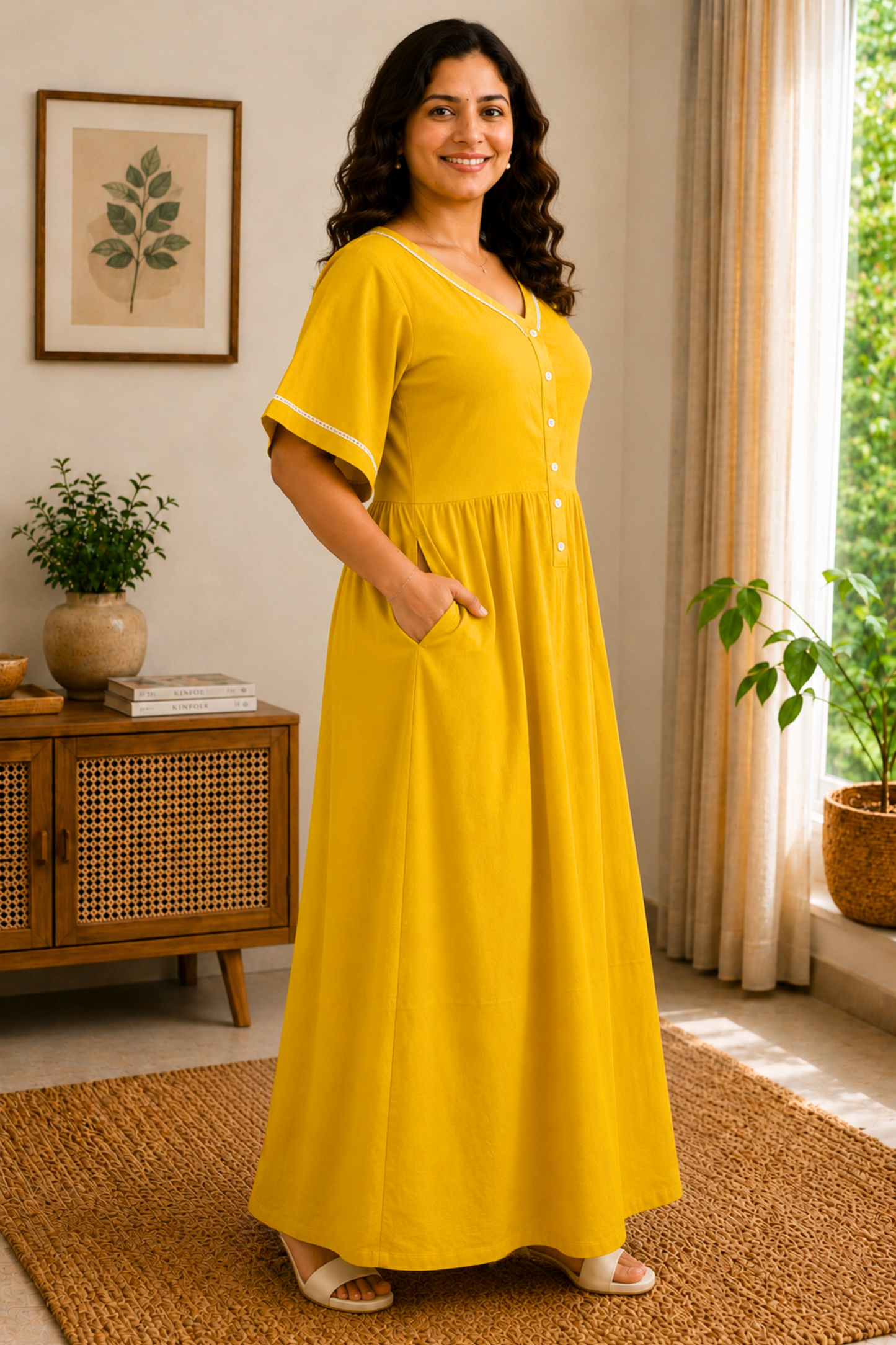 Mustard Lace Rayon Night Gown