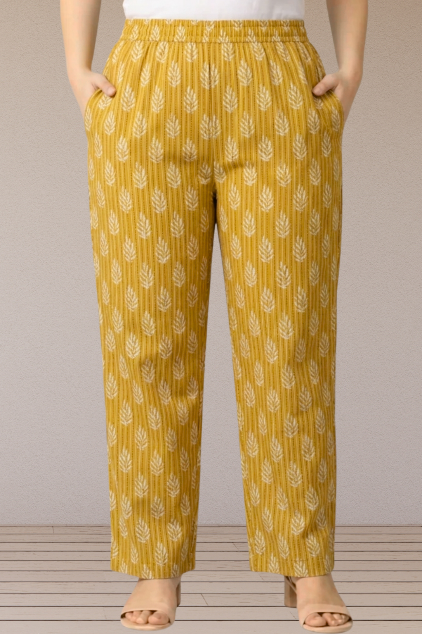 Mustard Leaf Printed Cotton Pants