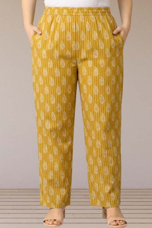 Mustard Leaf Printed Cotton Pants