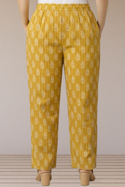 Mustard Leaf Printed Cotton Pants