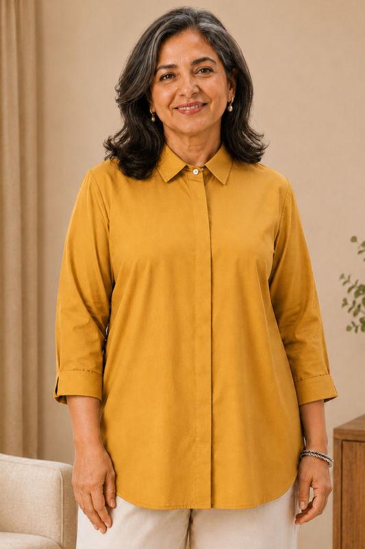 Mustard Muse Solid Rayon Shirt
