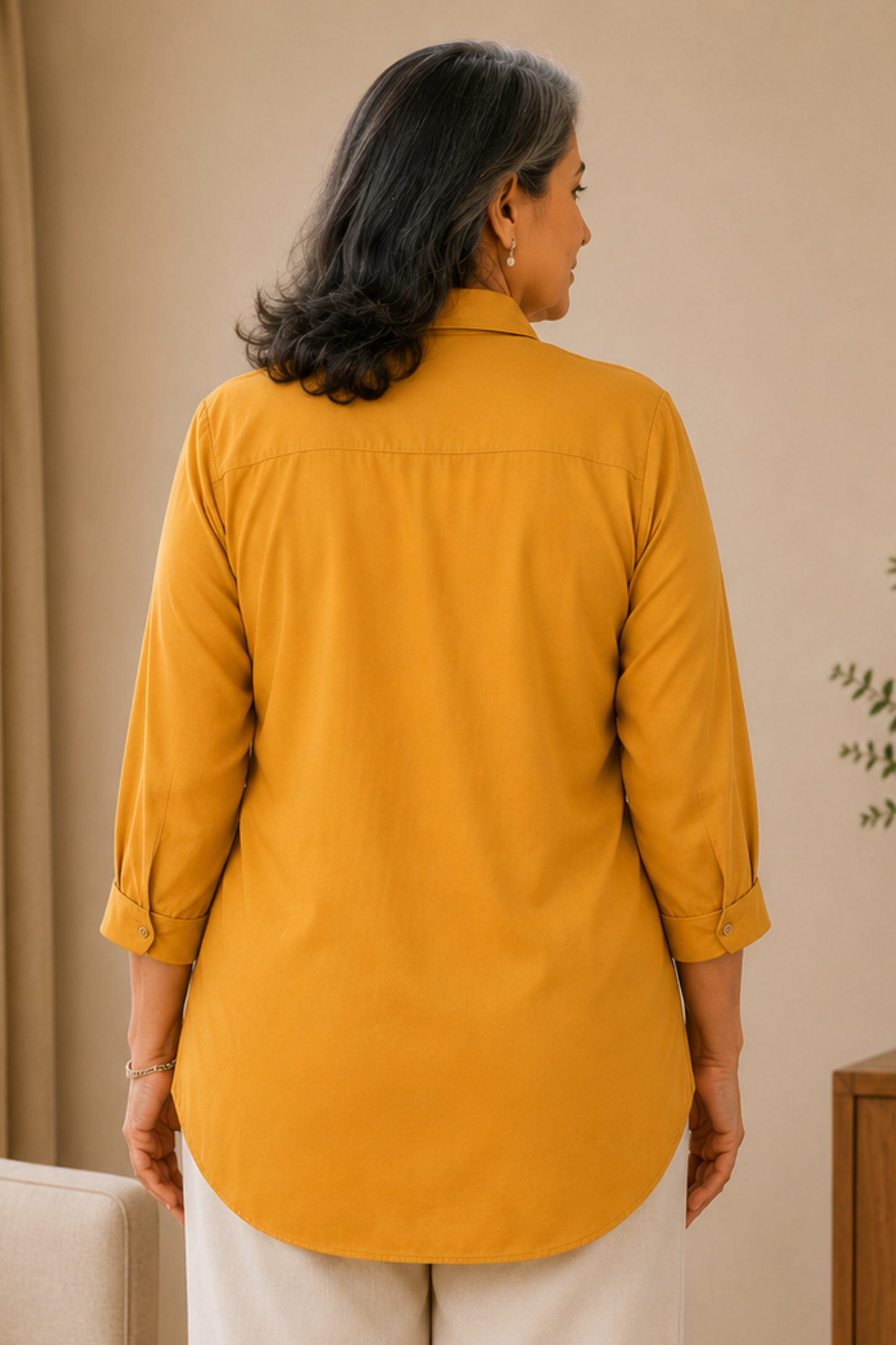 Mustard Muse Solid Rayon Shirt