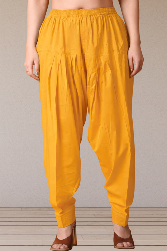 Mustard Pleated Cotton Salwar
