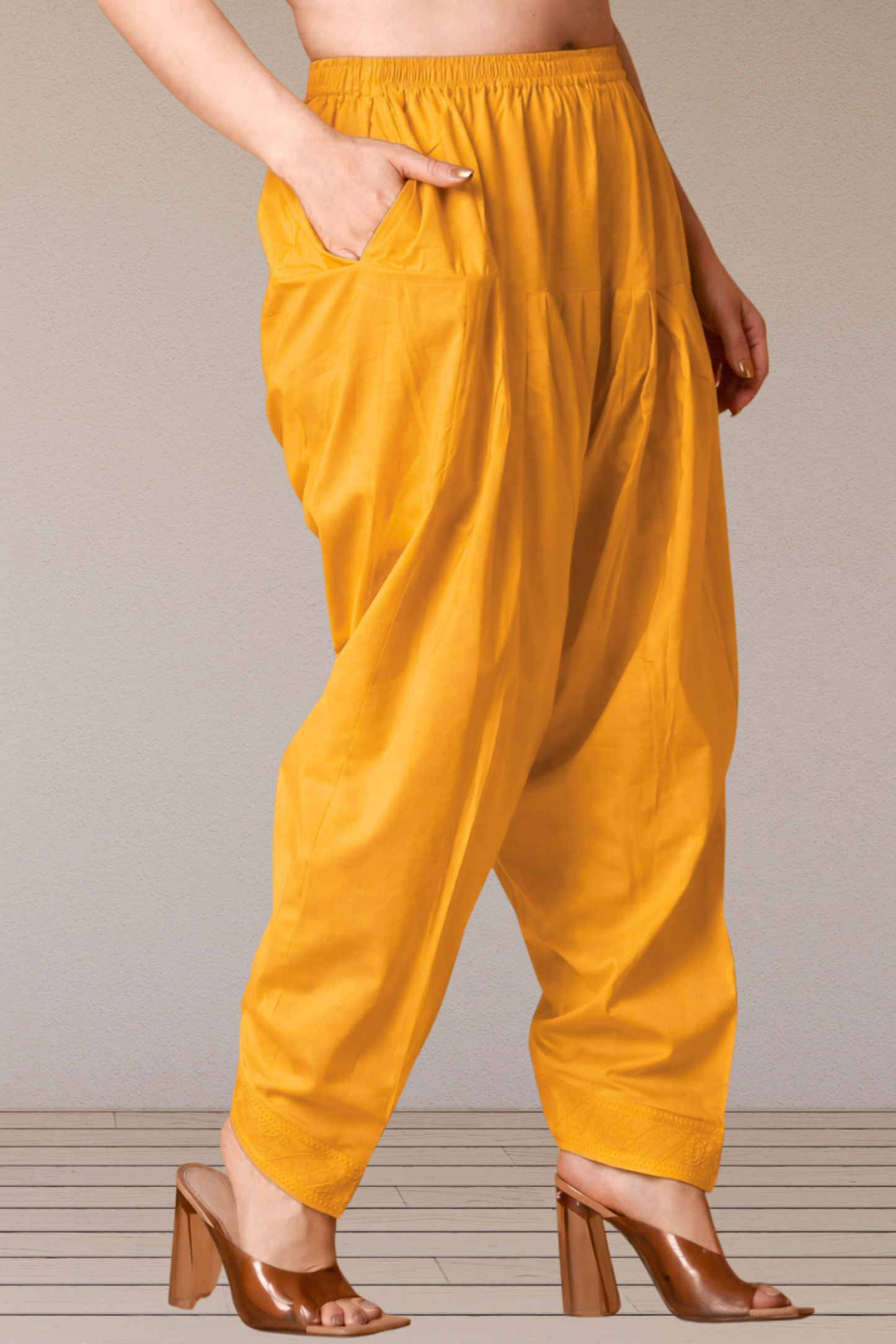 Mustard Pleated Cotton Salwar