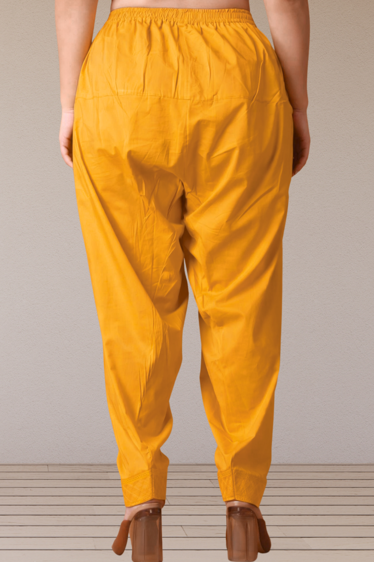 Mustard Pleated Cotton Salwar