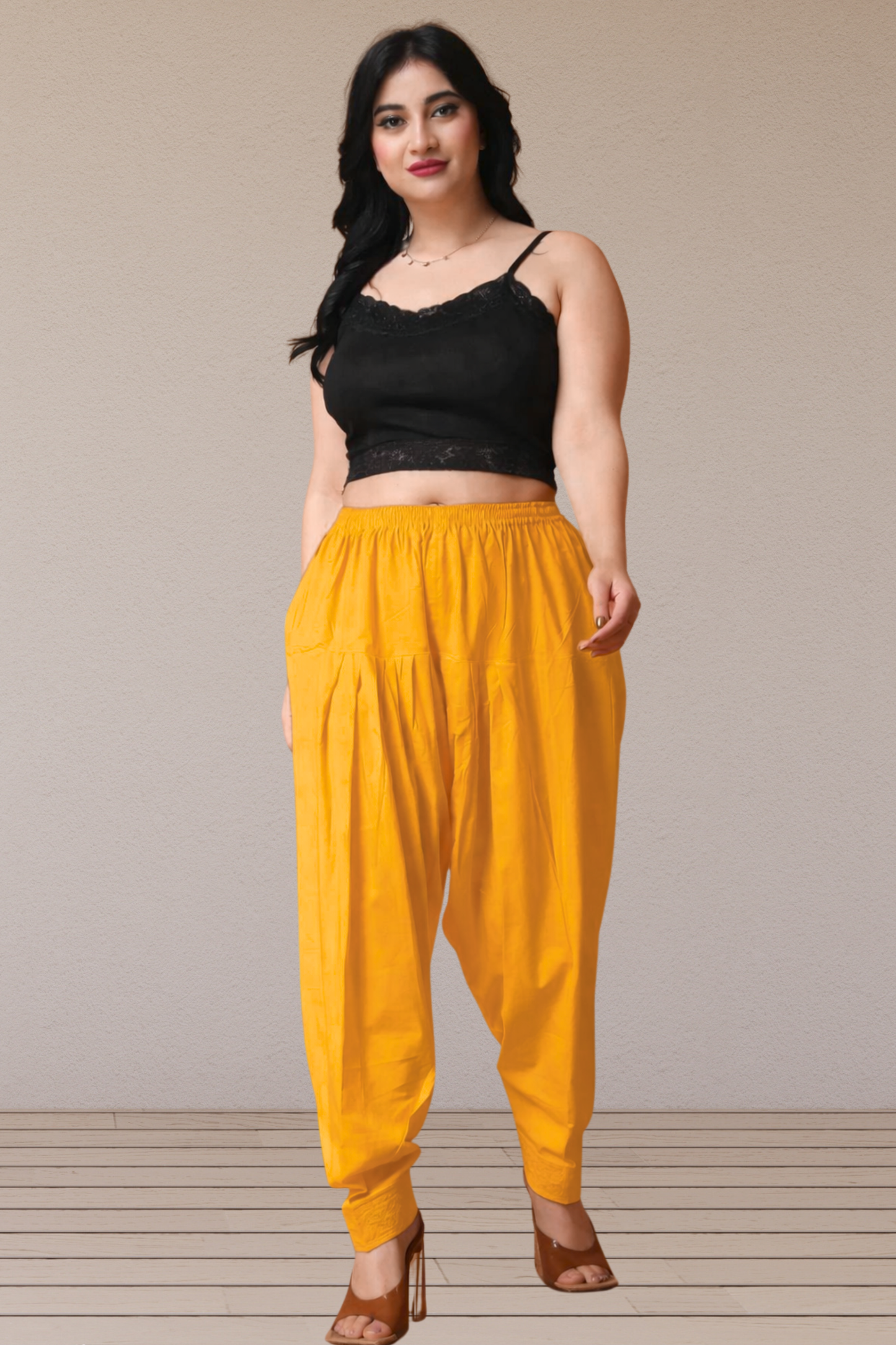 Mustard Pleated Cotton Salwar