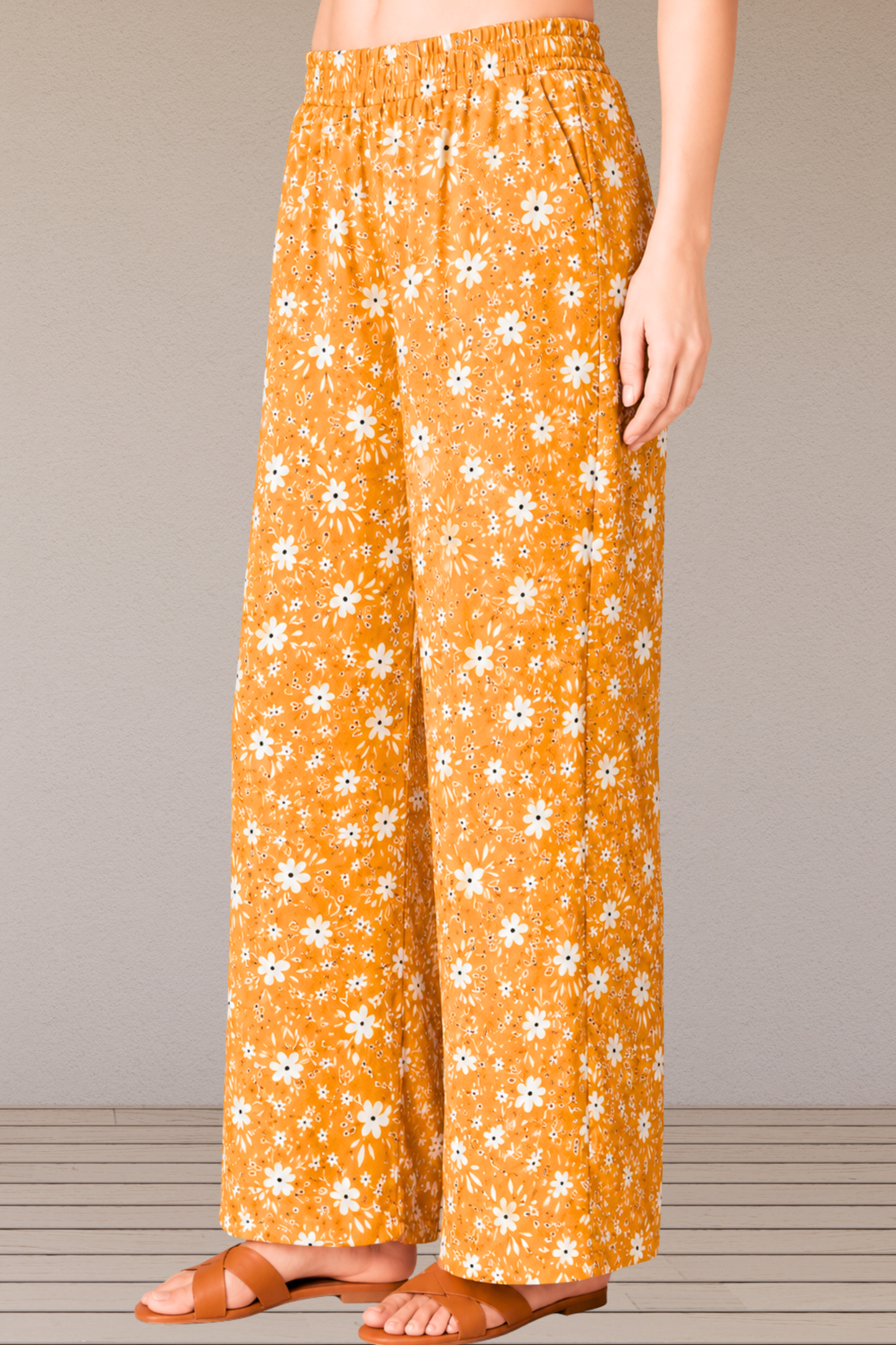 Mustard Printed Cotton Palazzo