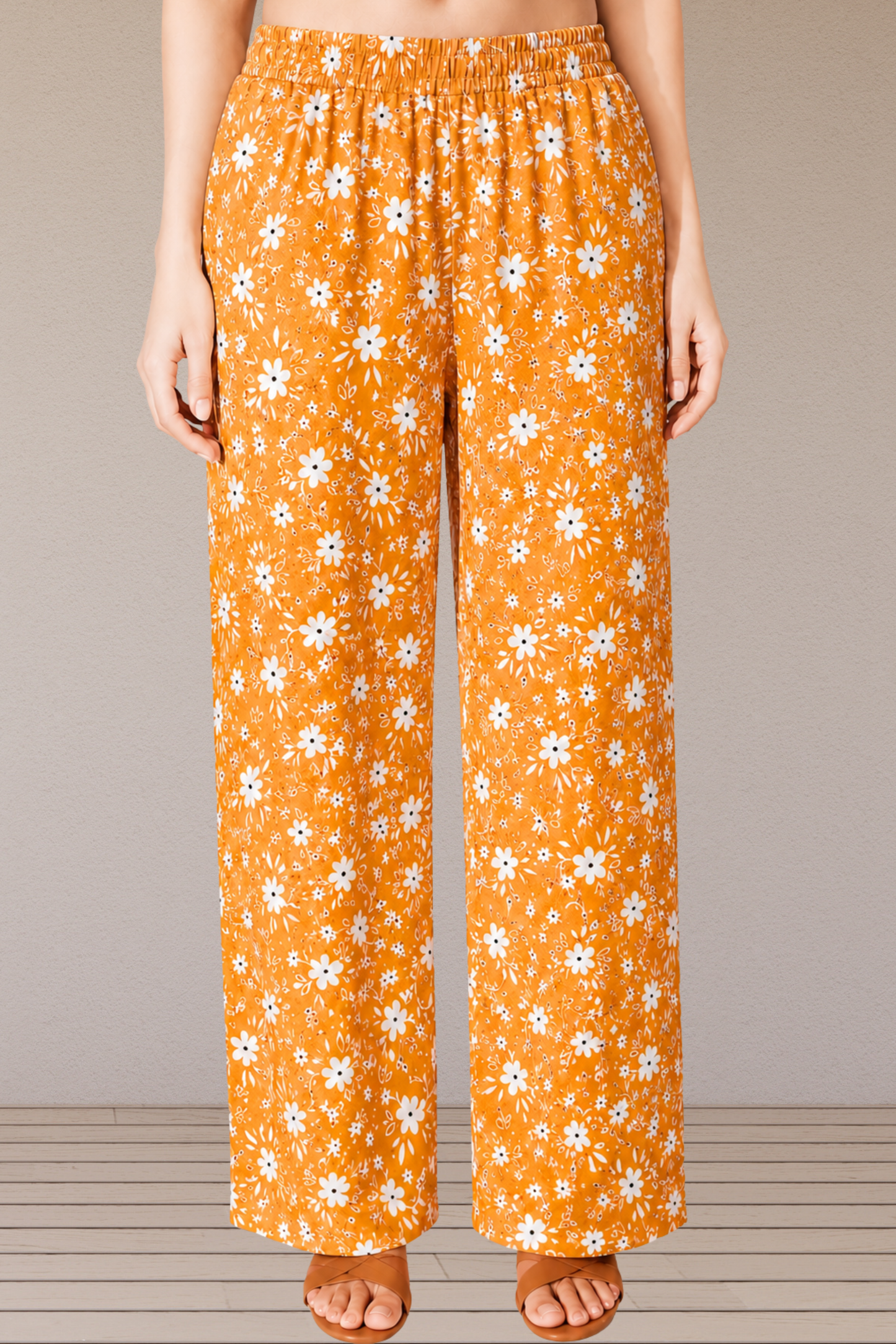 Mustard Printed Cotton Palazzo