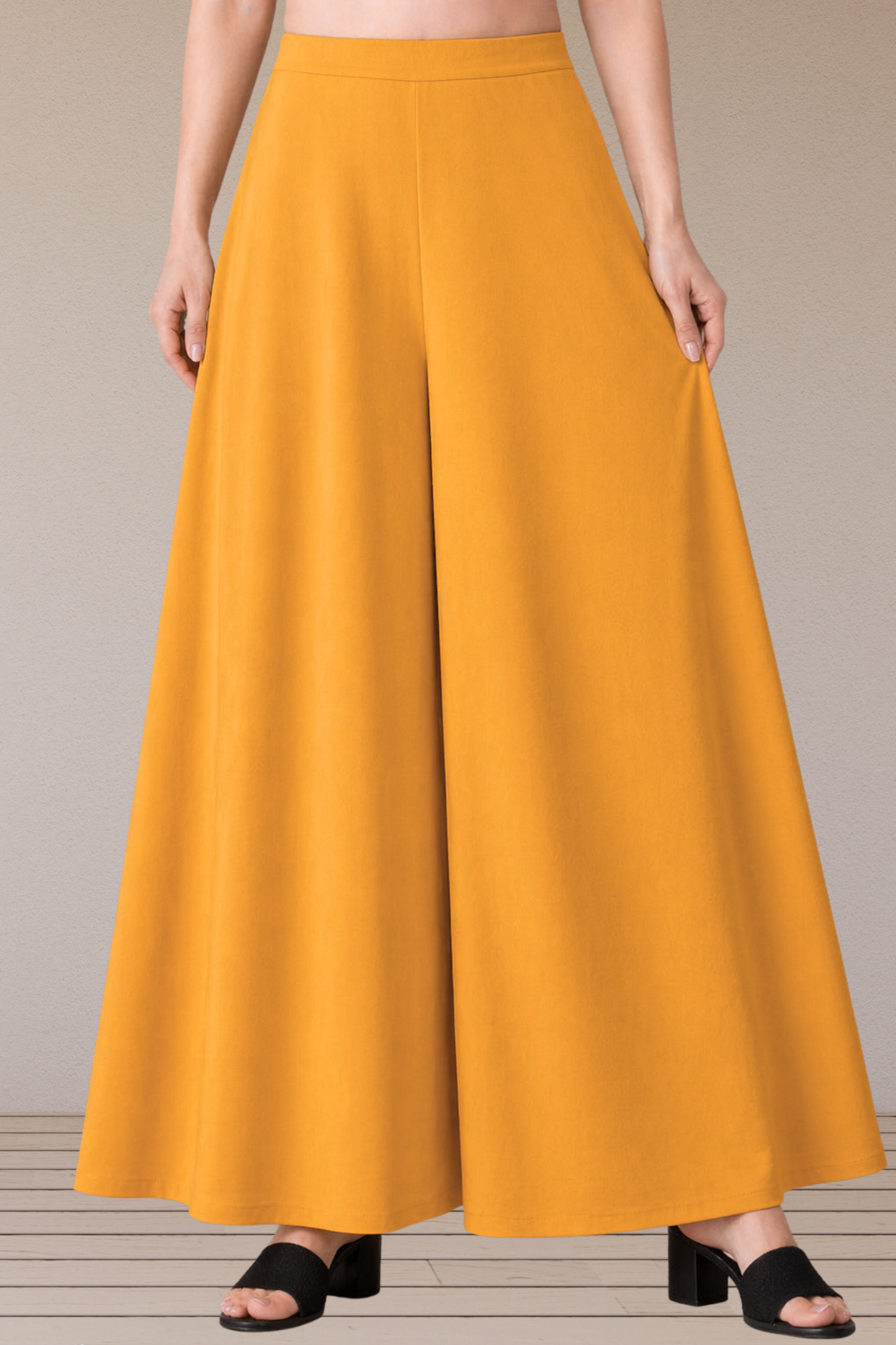 Mustard Rayon Belted Skirt Palazzo