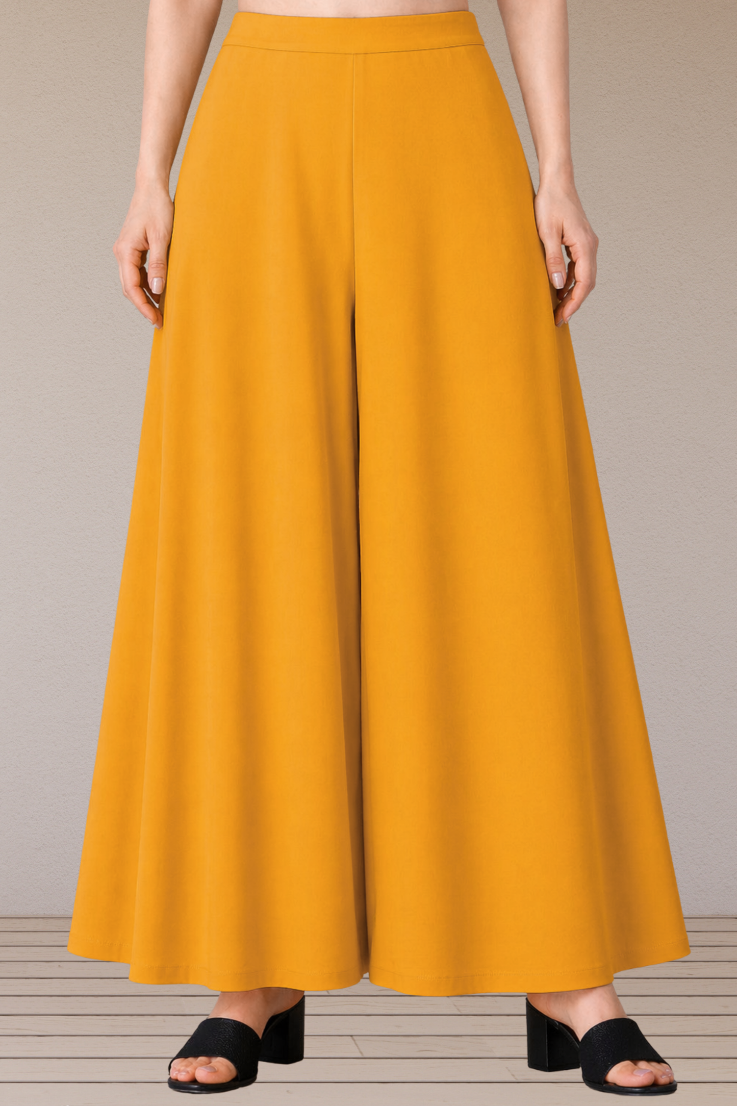 Mustard Rayon Belted Skirt Palazzo