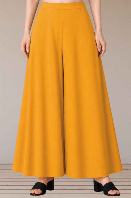 Mustard Rayon Belted Skirt Palazzo