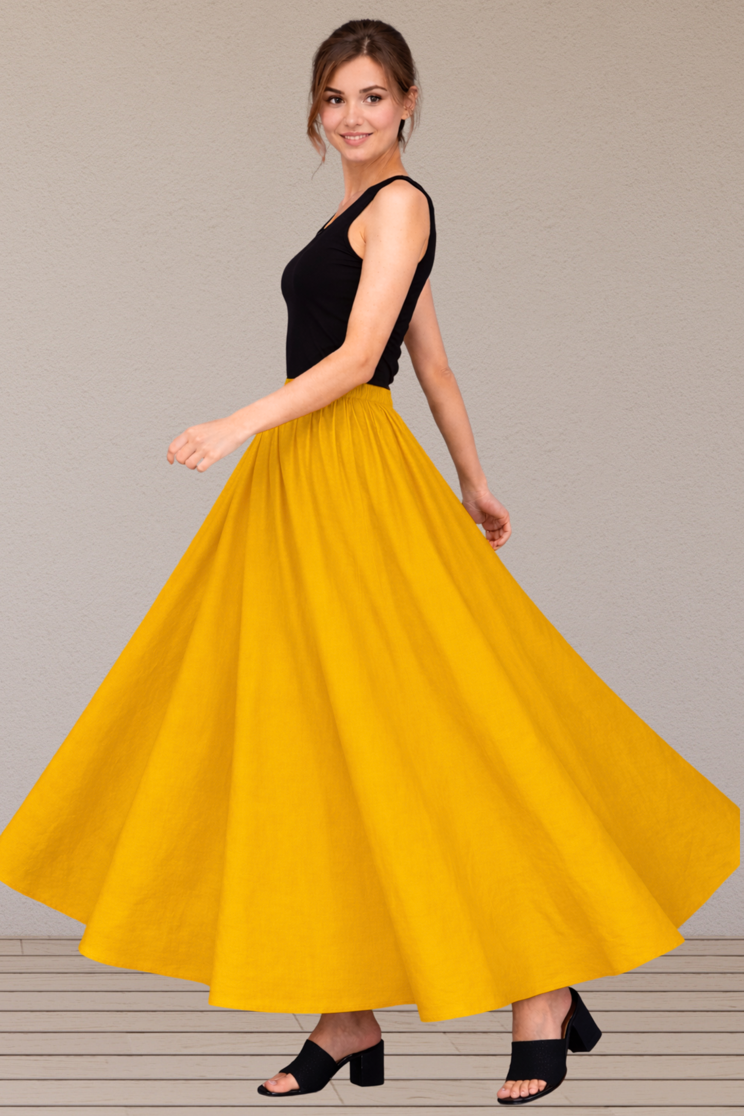 Mustard Rayon Long Skirt