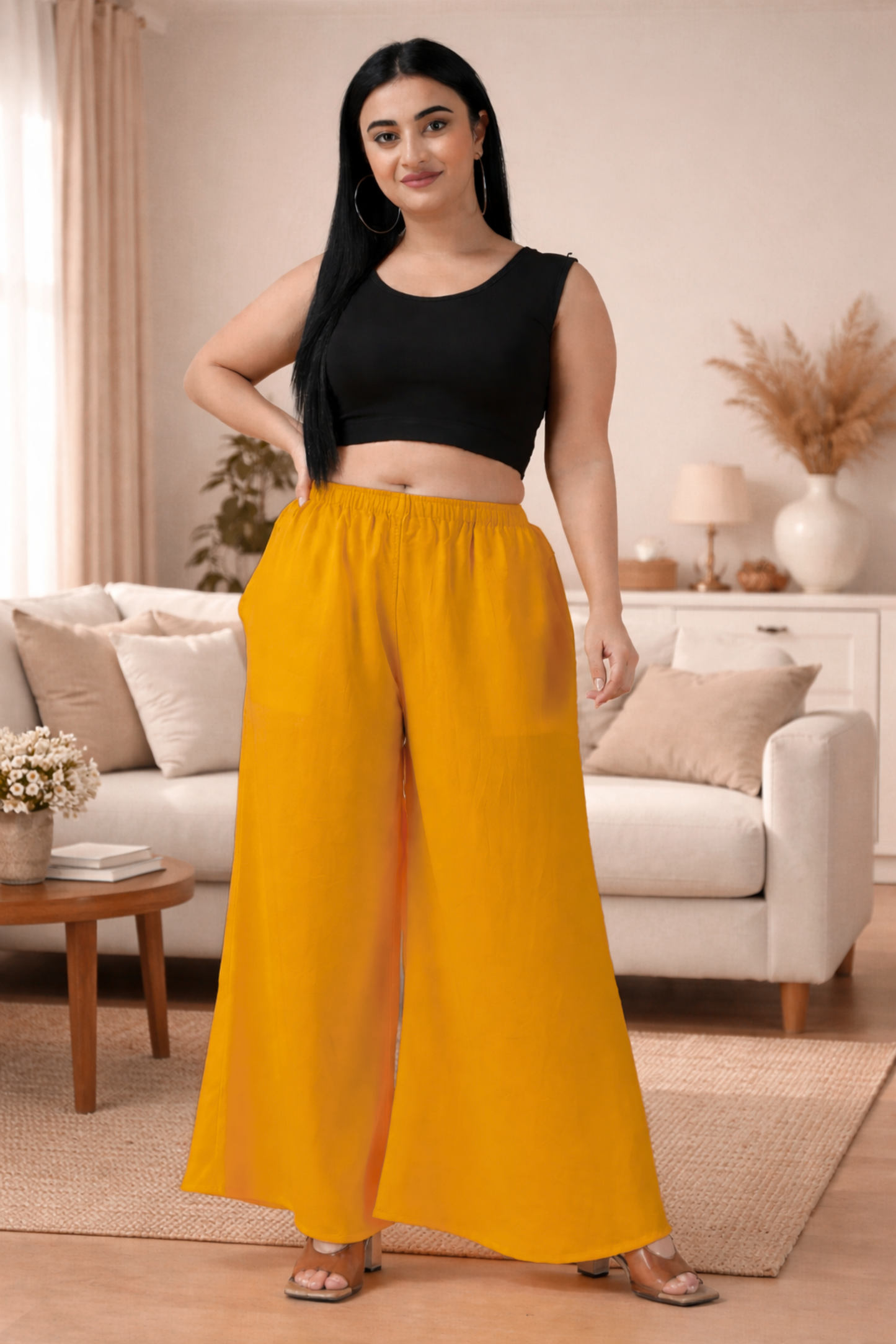 Mustard Rayon Loose Palazzo