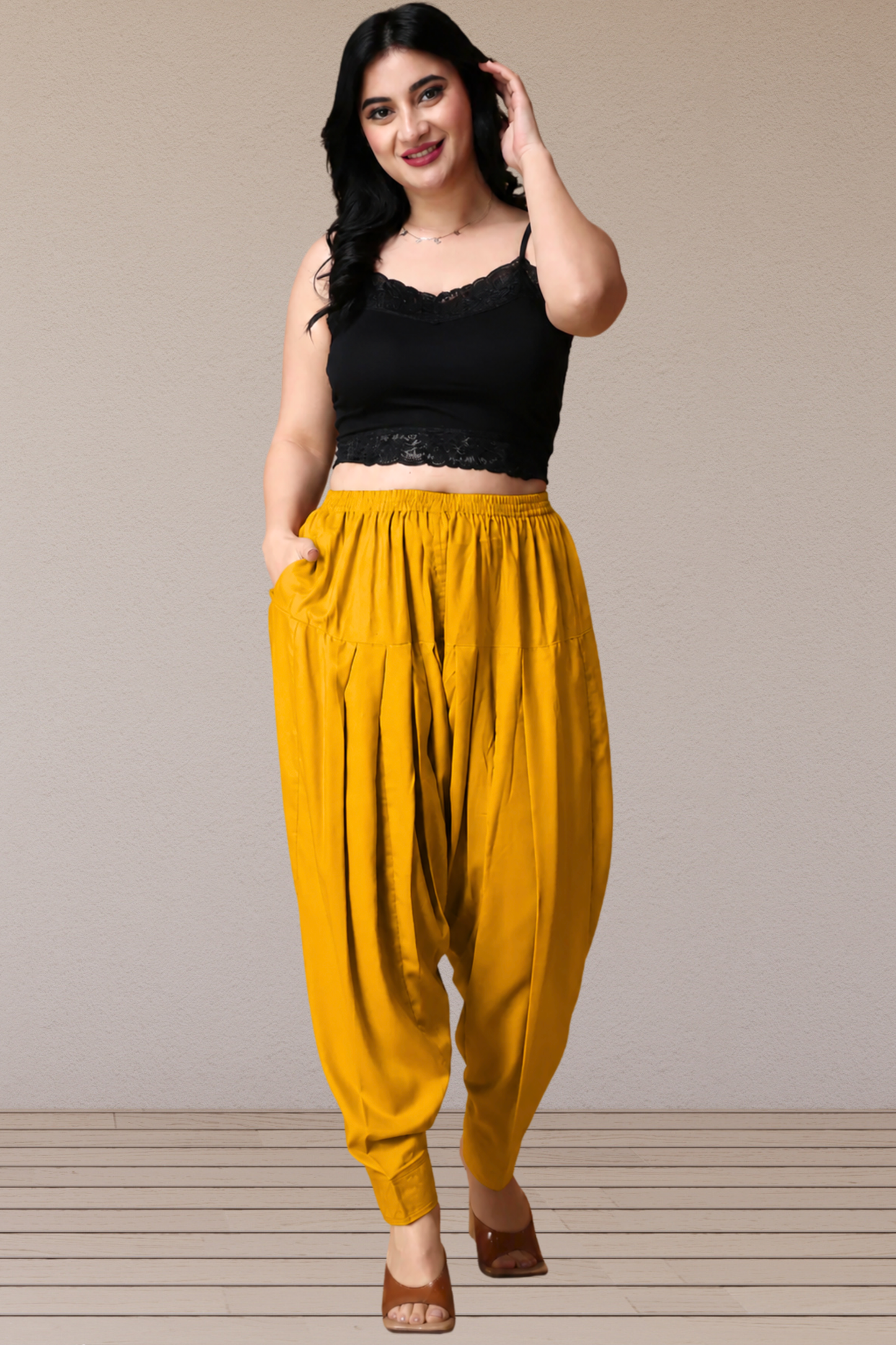 Mustard Rayon Pleated Salwar