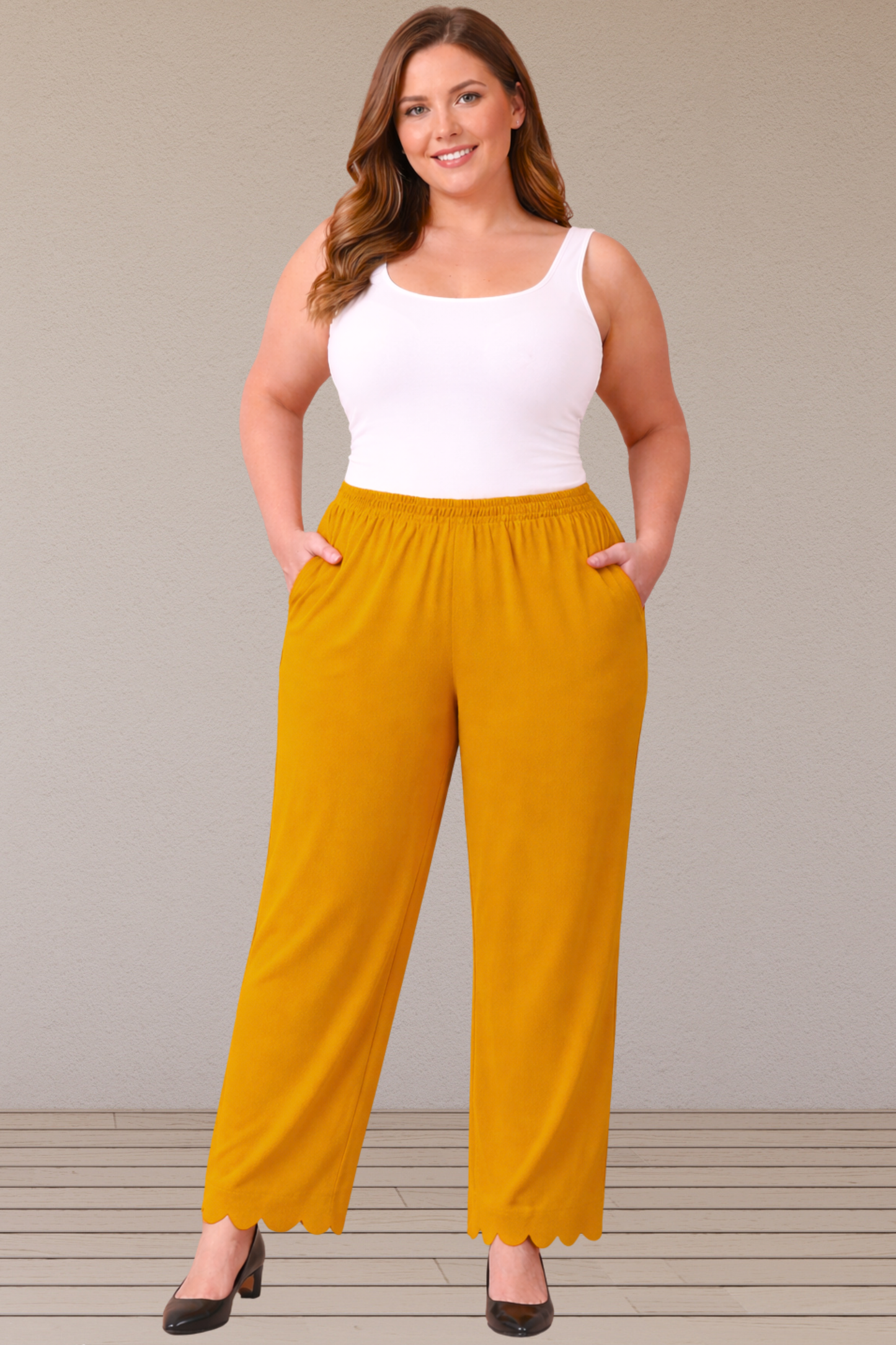 Mustard Scallop Cut Palazzo