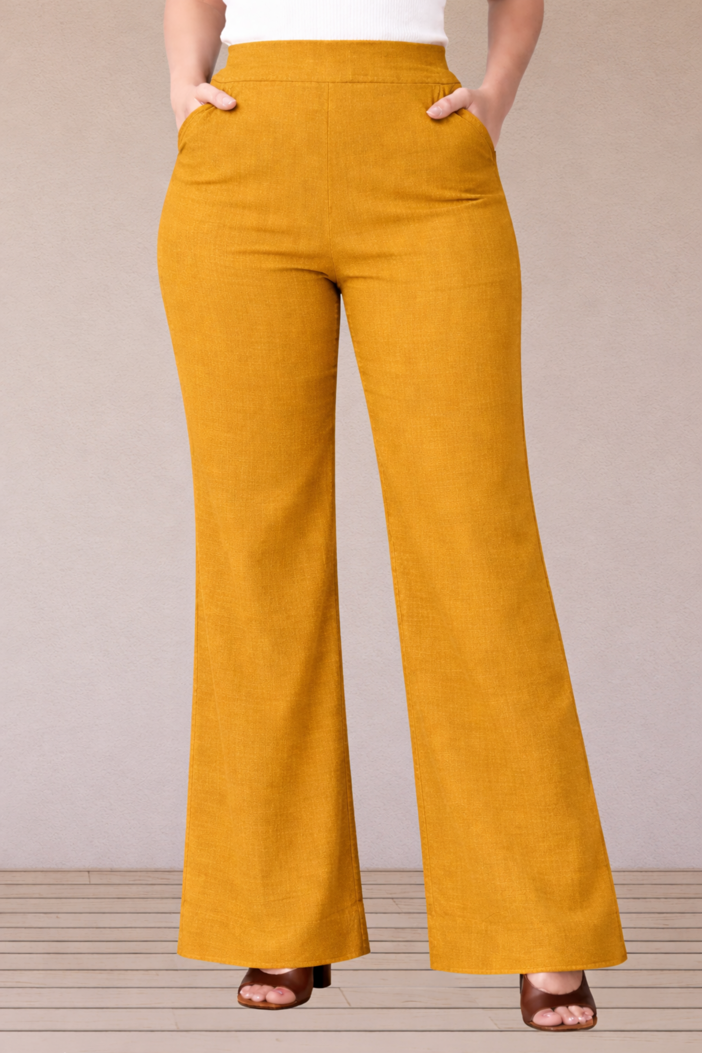 Mustard Wide Leg Slub Pants