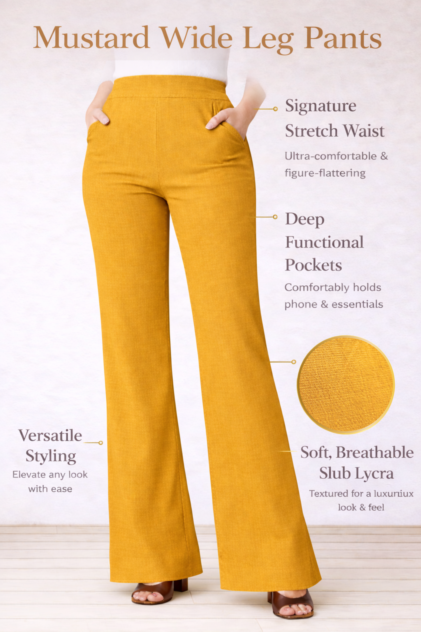 Mustard Wide Leg Slub Pants