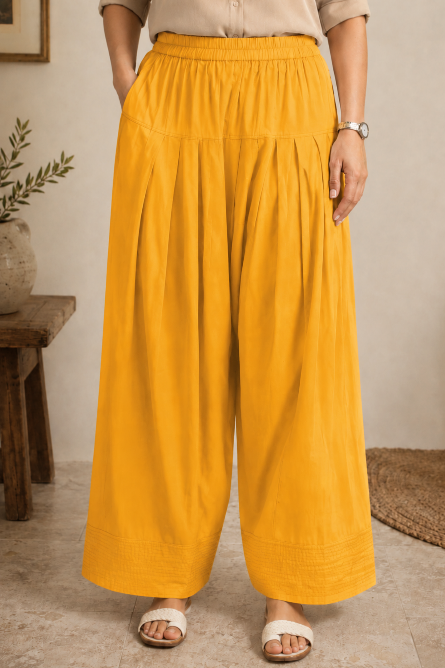 Mustard Cotton Farshi Salwar