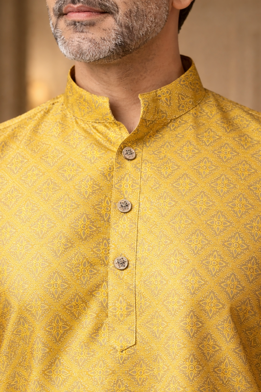 Mustard Gold Jacquard Kurta Pajama