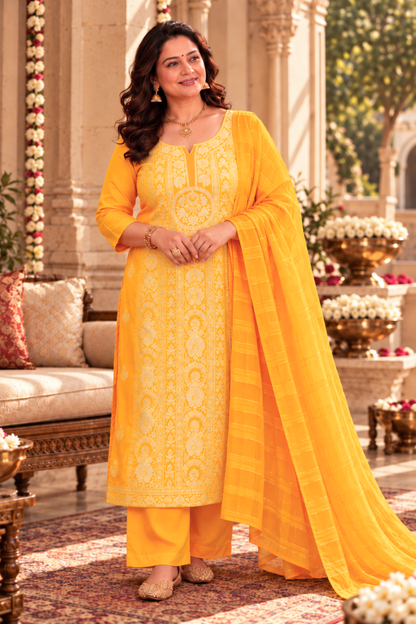 Mustard Gold Jacquard Linen Suit